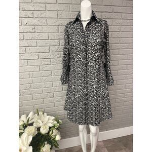 Fine Garments by Bell Black & White Embroidered Button Down Shirt Dress Size 2